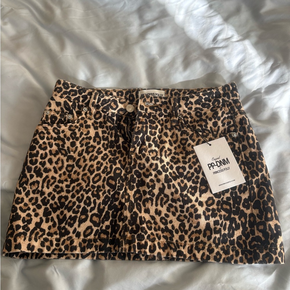 Princess Polly Leopard Print Denim Skirt